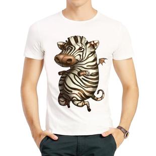 戴墨镜(戴墨镜)的斑马t恤白色动物潮流，短袖成人儿童衣服男女zebrat-shirt