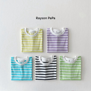 Raysonpapa韩国童装夏宽松短袖T恤男女童百搭糖果色条纹上衣