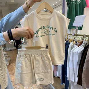 夏季~男女童宝宝无袖背心套装运动风中小儿童短裤亲子两件套