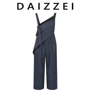 daizzei~无袖背带裤女2022夏季宽松高腰，显瘦不对称阔腿长裤子