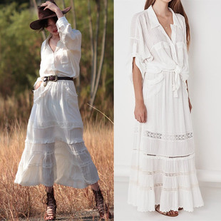 一套有售透气舒适的白色，连衣裙套装蕾丝重工拼接大摆裙欧美风