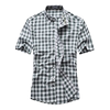诺帝卡夏季男装短袖衬衫纯棉透气水洗免烫方格子中青年衬衣薄
