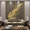 现代简约电视背景墙壁纸，抽象线条金色羽毛，影视墙壁画卧室客厅墙布