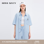 misssixty浅色牛仔短袖，衬衫女polo领刺绣，时尚减龄宽松显瘦休闲