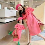 高端母女装一字肩荷叶边连衣裙夏季洋气亲子装显白韩版公主裙
