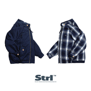 strl21fw日本制奔时代面料，复古双面穿哈灵顿拉链，大格纹夹克外套