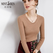 MintSirenV领打底毛衣100%纯羊毛衫薄款修身低领针织衫贴身内搭女