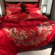 棉贡缎提花刺绣奢华大红结婚庆十件套床上用品新中式纯全80支