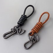 牛皮手工编织绳钥匙扣创意个性，汽车锁匙圈环男女，情侣一对简约挂件