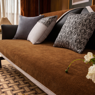 简约雪尼尔沙发垫四季通用现代轻奢高级感坐垫皮沙发套罩防滑盖布
