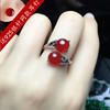 天然红玉髓宝石戒指s925纯银，女时尚个性，玛瑙食指指环本命年礼物