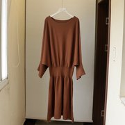 网红原单韩版女士蝙蝠，袖针织连衣裙，长裙包臀裙0.7kg