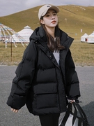 黑色羽绒棉服外套，女短款小个子2023冬季韩版连帽棉衣棉袄