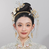 喜看金色新中式，秀禾头饰新娘结婚礼服龙凤褂，写真盘发饰品