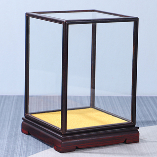 红木摆件供佛像玻璃罩子木雕工艺品摆件底座防尘罩实木透明展示盒