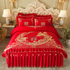 全棉床裙式大红色婚庆四件套纯棉喜庆1.8m床罩结婚被罩加厚床盖款