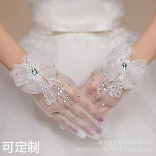直接供货韩式结婚新娘婚纱，礼服晚装手套蕾丝，亮片短手套st799