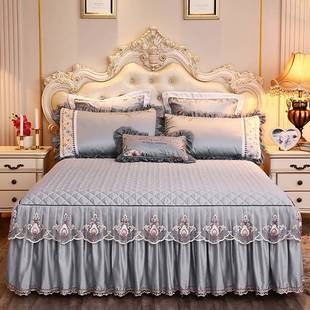 欧式夹棉加厚床裙三件套1.8m床罩公主风蕾丝床单1.5米床防滑