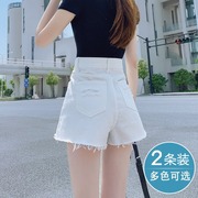 白色高腰牛仔短裤女夏季薄款2023年大码宽松小个子破洞热裤子