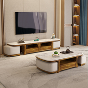现代新中式乌金木实木茶几，简约小户型家用客厅大理石电视柜组合