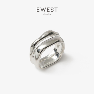 EWEST艺未 设计感小指素圈银戒指女简约尾戒小众高级感素面食指戒