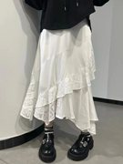 山本耀司小众设计师春秋拼接蕾丝半身长裙不对称荷叶边半裙女