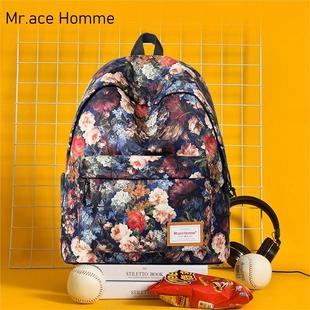 mr.acehomme双肩包女韩版学院，风印花中学生书包包背包电脑包男