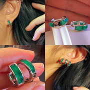 925银绿玛瑙耳环，耳扣简约时尚，百搭大气耳环女