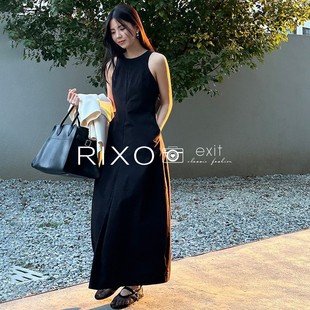 RIXO EXIT法式赫本风黑色肌理感立体背心连衣裙气质包臀无袖长裙