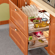 龙海森拉篮厨房橱柜双层抽屉式碗架304不锈钢置物架厨柜碗碟碗篮