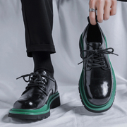 时尚英伦男士商务休闲皮鞋，绿底厚底增高圆头大头发型师潮鞋子