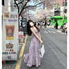 紫色连衣裙女春夏季法式优雅显瘦气质显白褶皱吊带裙A字长裙