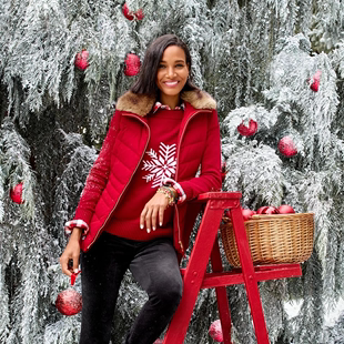 欧美秋冬保暖圆领套头毛衣红色圣诞雪花主题基础款长袖毛衣打底衫