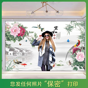 新中式电视背景墙壁纸客厅装饰画书房婚房卧室轻奢318d立体墙壁布
