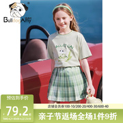 女童短袖T恤2024夏装洋气猫咪印花儿童圆领绿色宽松体恤上衣