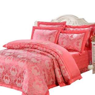 嘉韵家纺贡缎提花红色，婚庆床上用品被套床品床罩床盖四件套4