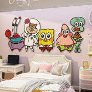 卧室装饰房间布置网红改造小物件，儿童床头墙，上面海绵宝宝壁纸贴画