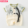 婴儿短袖连体衣服中国风夏装，汉服薄款新中式，夏季新生儿男宝宝唐装