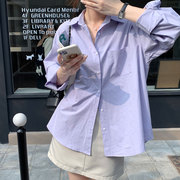 2024春季香芋紫色衬衫外套女长袖，温柔淡紫色开衫，上衣棉小众设计感