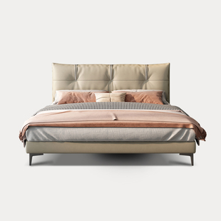 deevinci意式真皮床主卧1.8米双人床现代简约1.5超薄床头轻奢皮床