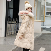 韩版大毛领羽绒服女2022中长款显瘦修身气质系腰带，加厚冬季外套女