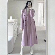 22年冬季东大门女式毛呢外套紫色气质韩系长毛双面羊毛大衣