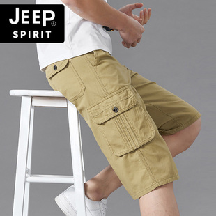 jeep吉普工装直筒短裤男士多口袋，宽松夏季薄款纯棉，休闲七分短裤男