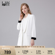 Lovete夏梵商务条纹百搭时尚修身通勤白色西服外套女