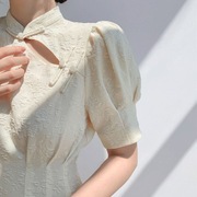 复古碎花改良白色旗袍2024仙女夏季法式连衣裙短袖气质感裙子