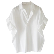 2023夏季纯色休闲百搭上衣女宽松蝙蝠袖设计感白色短袖衬衫女