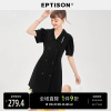 eptison连衣裙女2024夏季潮流，小翻领复古黑色，泡泡袖裙子