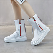 白色马丁靴女春秋单靴松糕，厚底增高真皮红色，炸街酷靴子欧洲站短靴