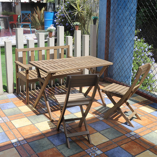 可折叠田园风简约休闲餐桌椅，复古做旧原木家用便携实木户外桌椅子