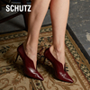 schutz秋季明星同款真皮高跟短靴，女度假细跟踝靴v口牛皮尖头裸靴